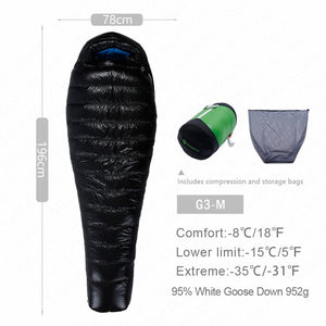 AEGISMAX G Outdoor Camping -22℉~-10℉ Sleeping Bag Winter 95% Goose Down FP800 Warm 15D Nylon Waterproof Sleeping Bag Comfort