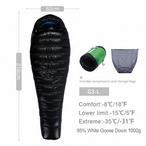 AEGISMAX G Outdoor Camping -22℉~-10℉ Sleeping Bag Winter 95% Goose Down FP800 Warm 15D Nylon Waterproof Sleeping Bag Comfort