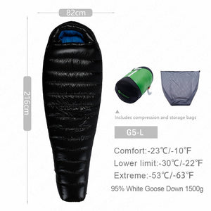 AEGISMAX G Outdoor Camping -22℉~-10℉ Sleeping Bag Winter 95% Goose Down FP800 Warm 15D Nylon Waterproof Sleeping Bag Comfort