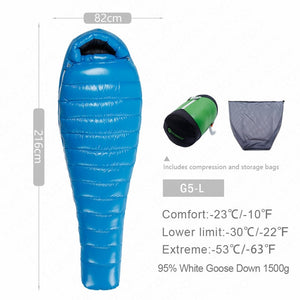 AEGISMAX G Outdoor Camping -22℉~-10℉ Sleeping Bag Winter 95% Goose Down FP800 Warm 15D Nylon Waterproof Sleeping Bag Comfort