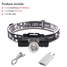 Load image into Gallery viewer, xm l2 led head lamp rechargeable headlamps light head led flashlight zoomble waterproof usb headlight head torch use 18650
