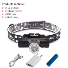 Load image into Gallery viewer, xm l2 led head lamp rechargeable headlamps light head led flashlight zoomble waterproof usb headlight head torch use 18650
