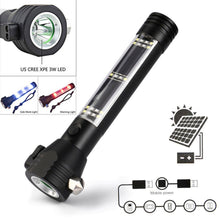 Load image into Gallery viewer, Outdoor Camping Emergency Light Solar Powered LED Flashlight Safety Hammer Torch Lights With Power Bank Magnet Survival Tool
