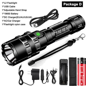 100000lms Ultra Bright Tactical LED Flashlight 18650 USB Rechargeable Scout light Torch led Hunting light 5Mode Outdoor Lantern