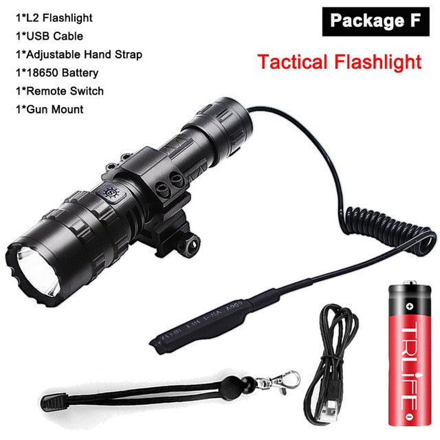 100000lms Ultra Bright Tactical LED Flashlight 18650 USB Rechargeable Scout light Torch led Hunting light 5Mode Outdoor Lantern