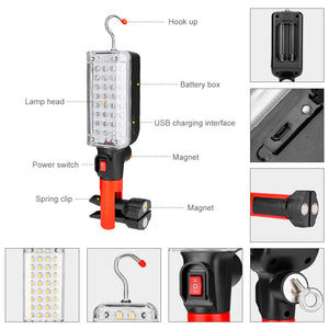 34 SMD Working Light 2 Mode Magnetic Flashlight Torch with Strong Hook Tent Camping Lamp Car Repair Work Light by 18650 Battery