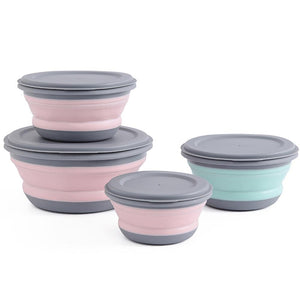 3PCs Outdoor Camping Tableware Sets Silicone Folding Lunch Box Portable Silicone Salad Bowl With Lid Silica Gel