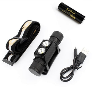 1100LM LED Headlight Mini White Light Head Torch USB Charger 18650 Battery Headlamp Camping Hunting Flashlight